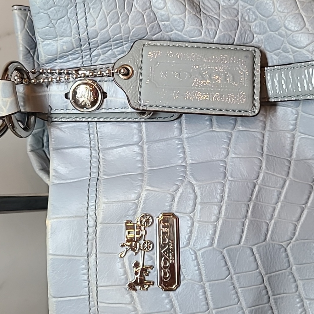 Coach Blue Croc Embossed Leather Carryall Mia Satchel - Picture 4 of 12